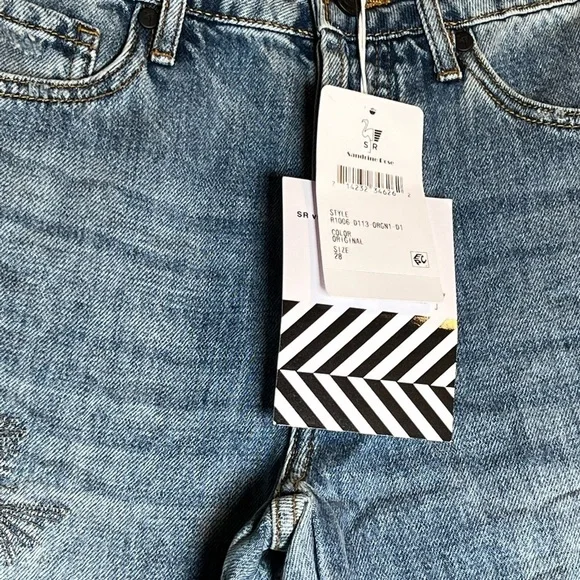 Free People x Sandrine Rose denim jeans with fabulous embroidered palm tree-NWT - Picture 8 of 11